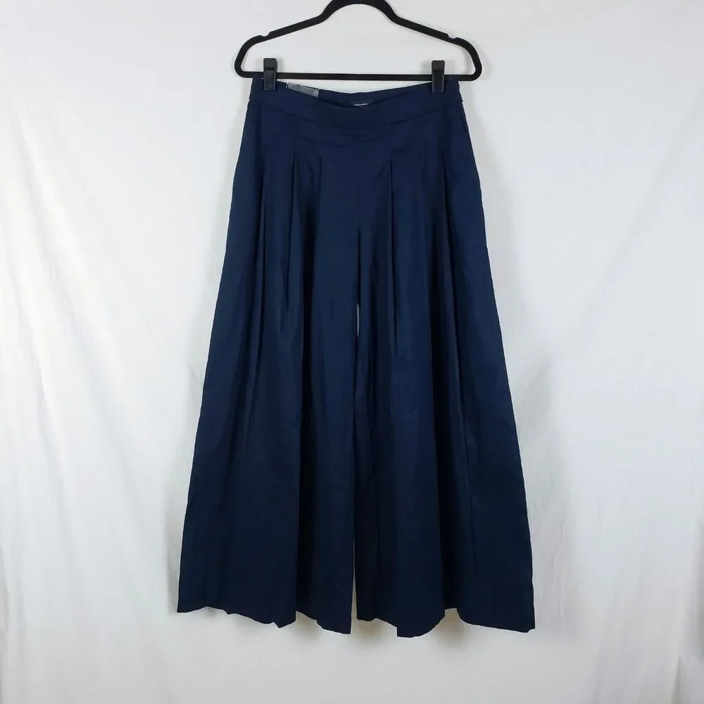 Banana Republic Minimalist Linen Blend Pleated Wide Leg Pants Womens 6P Navy